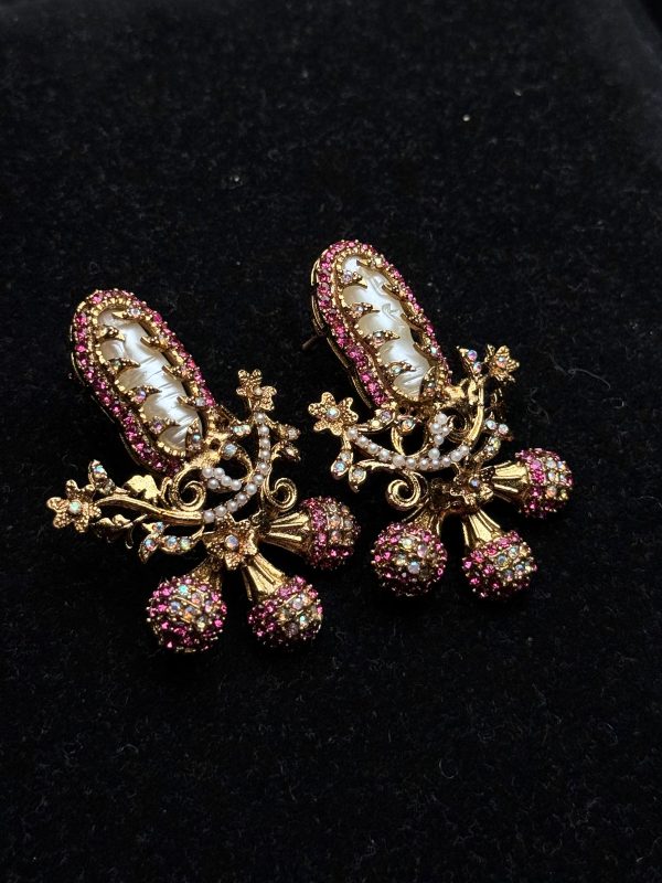 Baroque Pearl Celestial Starburst Earrings pink