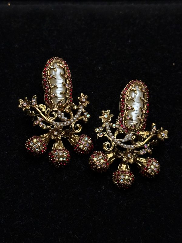 Baroque Pearl Celestial Starburst Earrings red