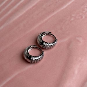 Bella Pavé Silver Huggie Hoops