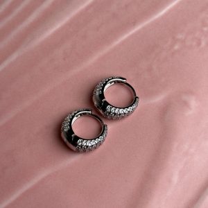 Bella Pavé Silver Huggie Hoops