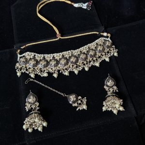 Midnight Bloom Black Kundan Choker Set