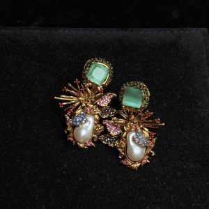 Dewdrop Pearl Earrings with crystal accents in Sea Green