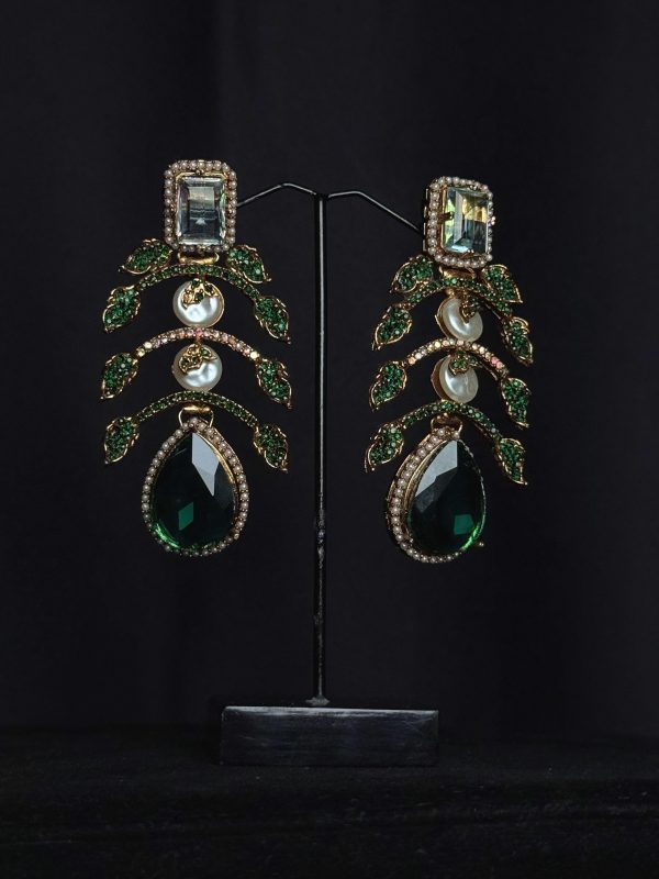 Doublet Palm Leaf Gemstone Drop Earrings in Green