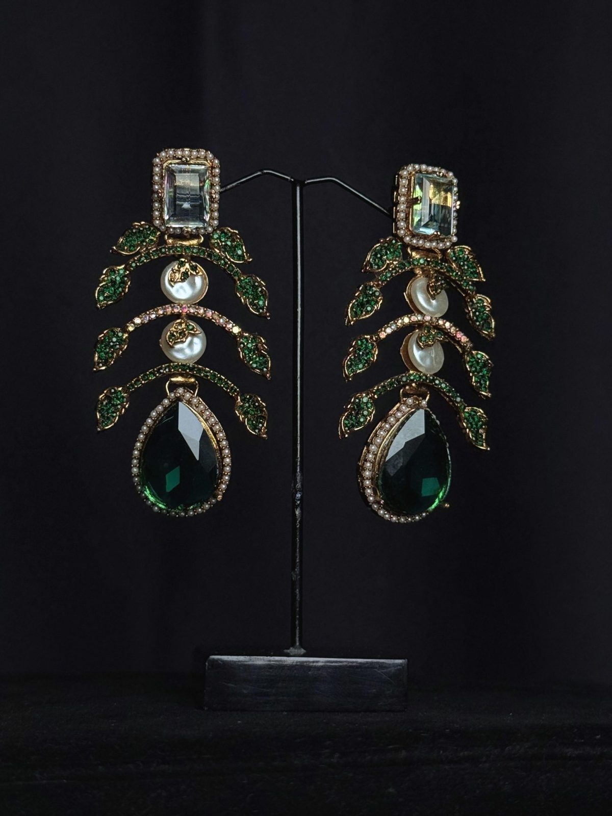 Doublet Palm Leaf Gemstone Drop Earrings in Green