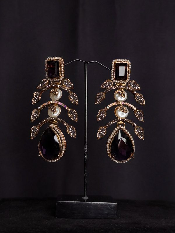 Doublet Palm Leaf Gemstone Drop Earrings in Purple