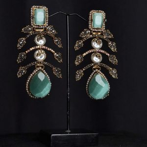 Doublet Palm Leaf Gemstone Drop Earrings in Sea Green