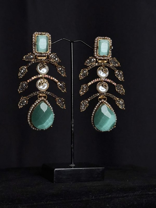Doublet Palm Leaf Gemstone Drop Earrings in Sea Green