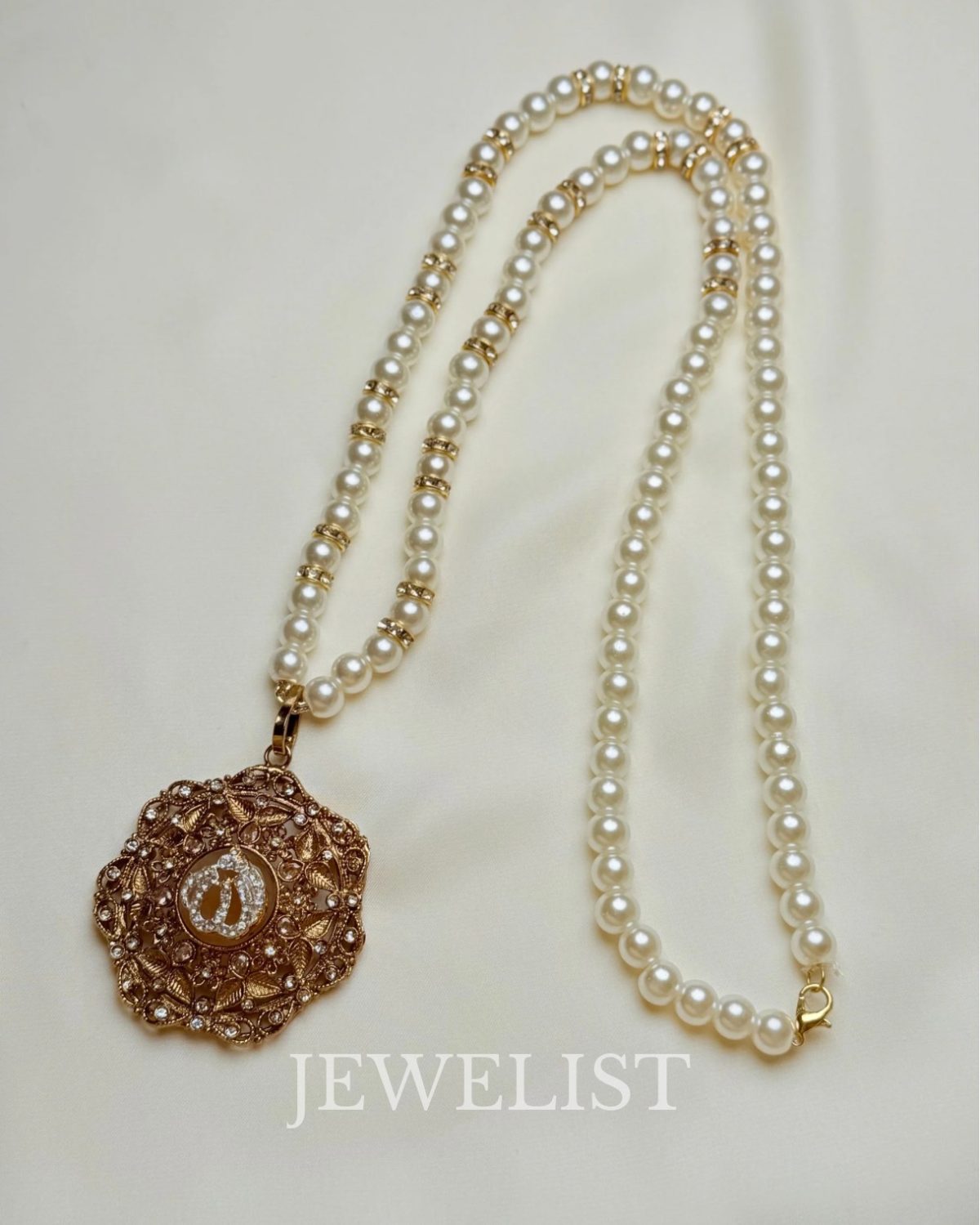 Divine Calligraphy Pearl Mala with Ornate Gold Pendant - Jewelist.pk Artificial Jewellery