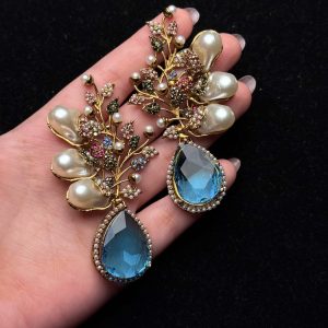 Elora Bloom Pearl & Gem Drop Earrings Aqua/multi