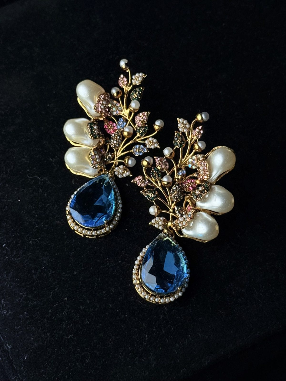 Elora Bloom Pearl & Gem Drop Earrings Aqua/multi