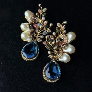 Elora Bloom Pearl & Gem Drop Earrings Aqua/multi