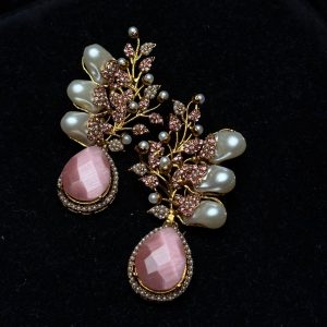 Elora Bloom Pearl & Gem Drop Earrings Baby Pink