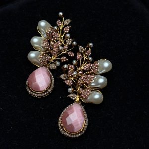 Elora Bloom Pearl & Gem Drop Earrings Baby Pink
