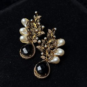 Elora Bloom Pearl & Gem Drop Earrings black