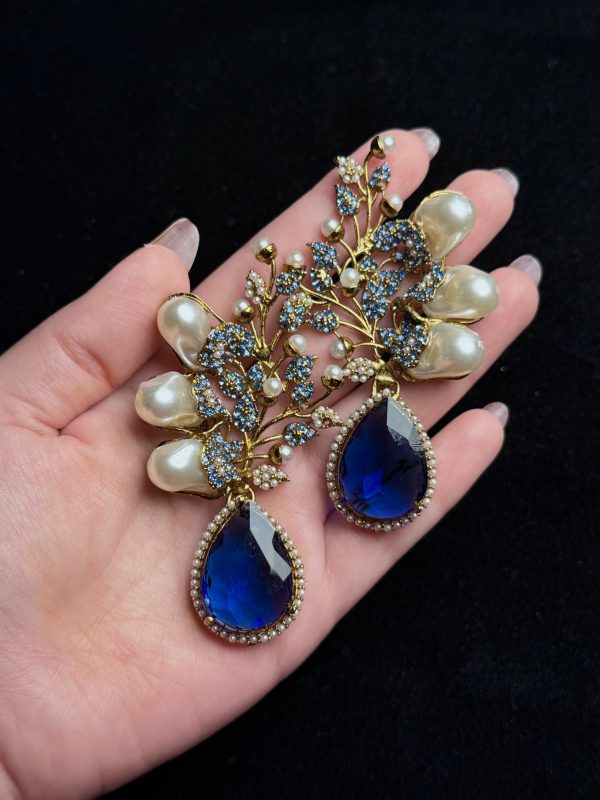 Elora Bloom Pearl & Gem Drop Earrings Blue