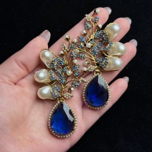 Elora Bloom Pearl & Gem Drop Earrings Blue