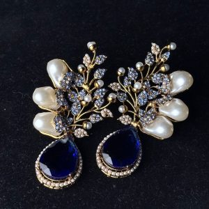 Elora Bloom Pearl & Gem Drop Earrings Blue