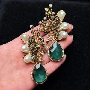 Elora Bloom Pearl & Gem Drop Earrings green