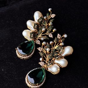 Elora Bloom Pearl & Gem Drop Earrings green