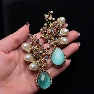 Elora Bloom Pearl & Gem Drop Earrings mint/multi