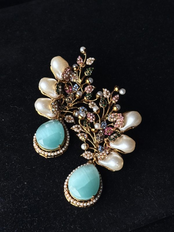 Elora Bloom Pearl & Gem Drop Earrings mint/multi