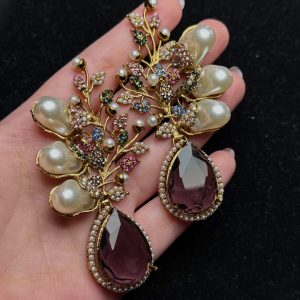 Elora Bloom Pearl & Gem Drop Earrings plum/multi