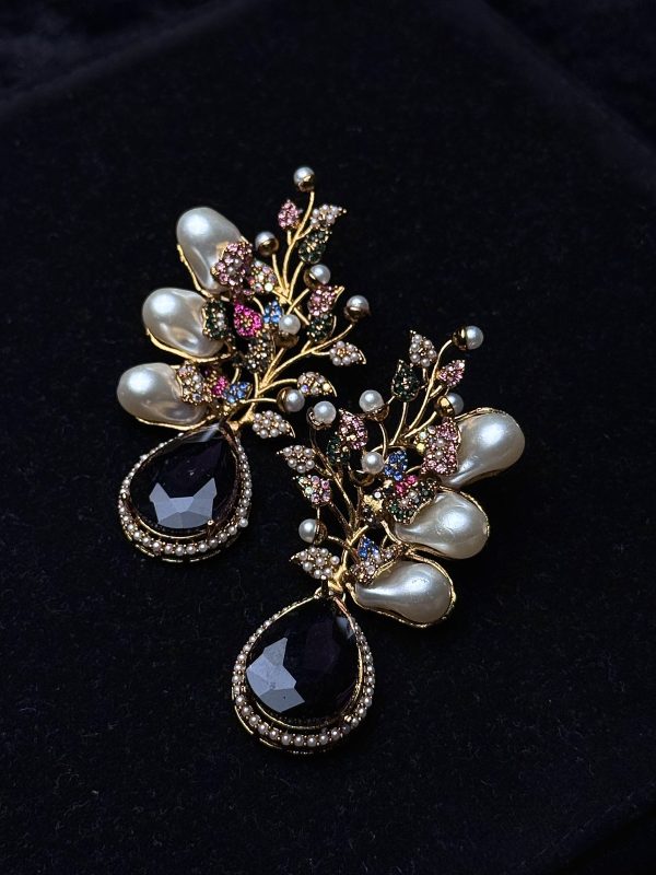 Elora Bloom Pearl & Gem Drop Earrings plum/multi