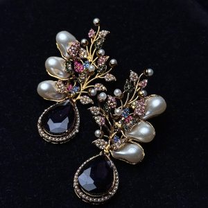 Elora Bloom Pearl & Gem Drop Earrings plum/multi