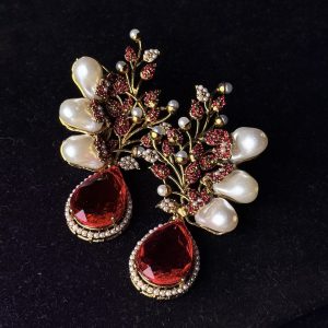 Elora Bloom Pearl & Gem Drop Earrings Red