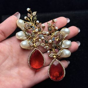 Elora Bloom Pearl & Gem Drop Earrings red/multi