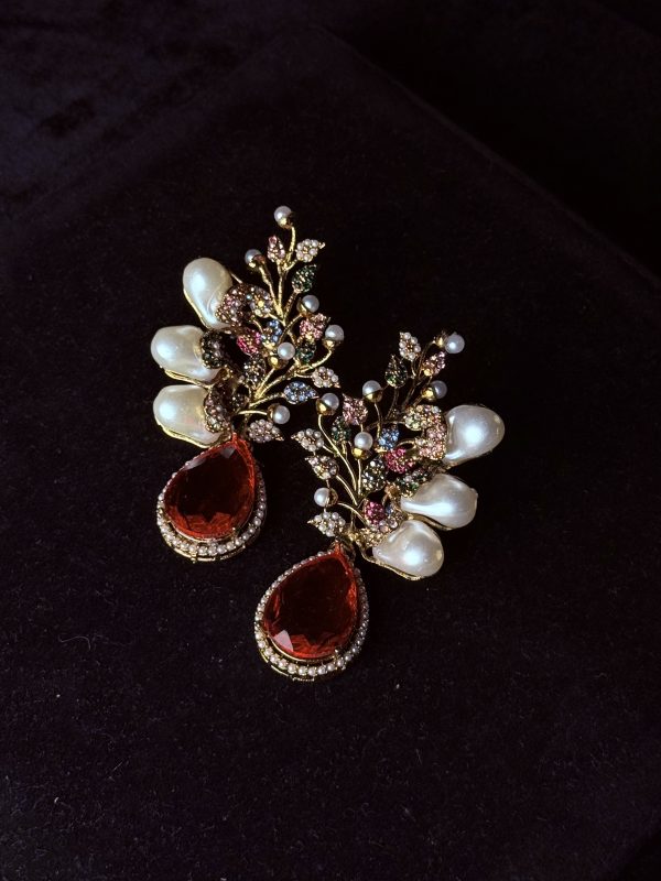 Elora Bloom Pearl & Gem Drop Earrings red/multi