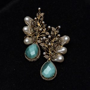 Elora Bloom Pearl & Gem Drop Earrings Sea Green
