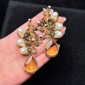 Elora Bloom Pearl & Gem Drop Earrings yellow