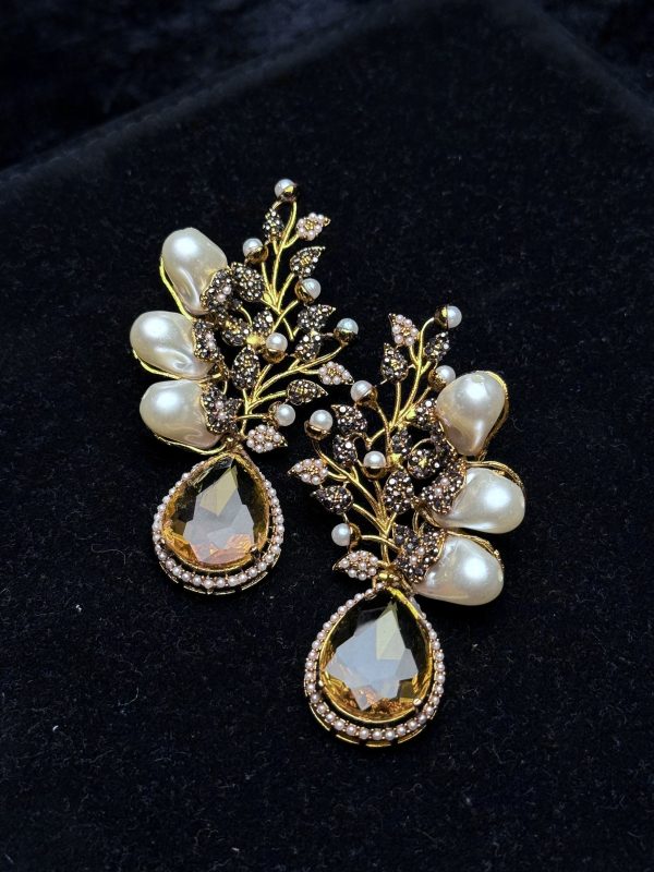 Elora Bloom Pearl & Gem Drop Earrings yellow