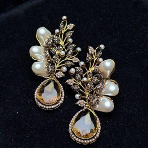 Elora Bloom Pearl & Gem Drop Earrings yellow