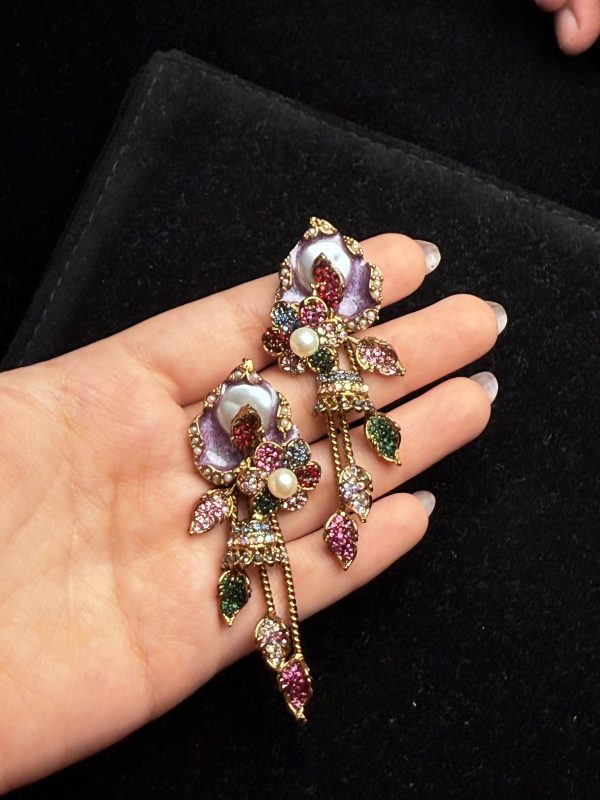 Garden Rosette Pearl & Crystal Drop Earrings multi