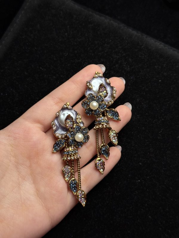 Garden Rosette Pearl & Crystal Drop Earrings blue