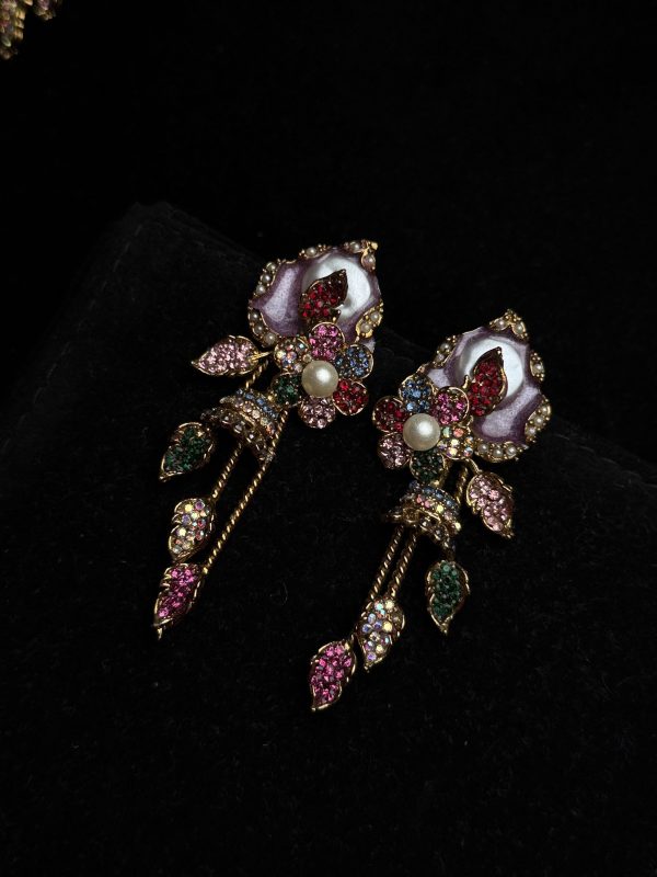 Garden Rosette Pearl & Crystal Drop Earrings multi