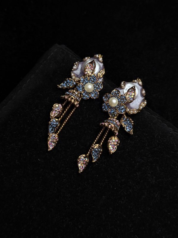 Garden Rosette Pearl & Crystal Drop Earrings blue