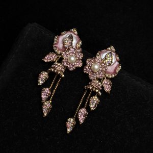 Garden Rosette Pearl & Crystal Drop Earrings Pink