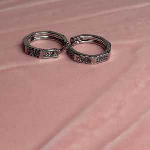 Hexa Pavé Silver Segment Hoop Earrings