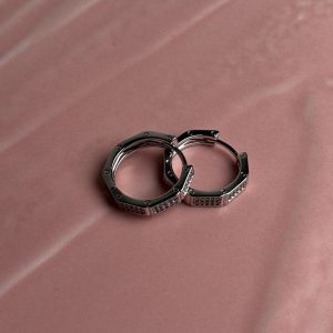Hexa Pavé Silver Segment Hoop Earrings