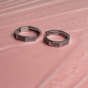 Hexa Pavé Silver Segment Hoop Earrings
