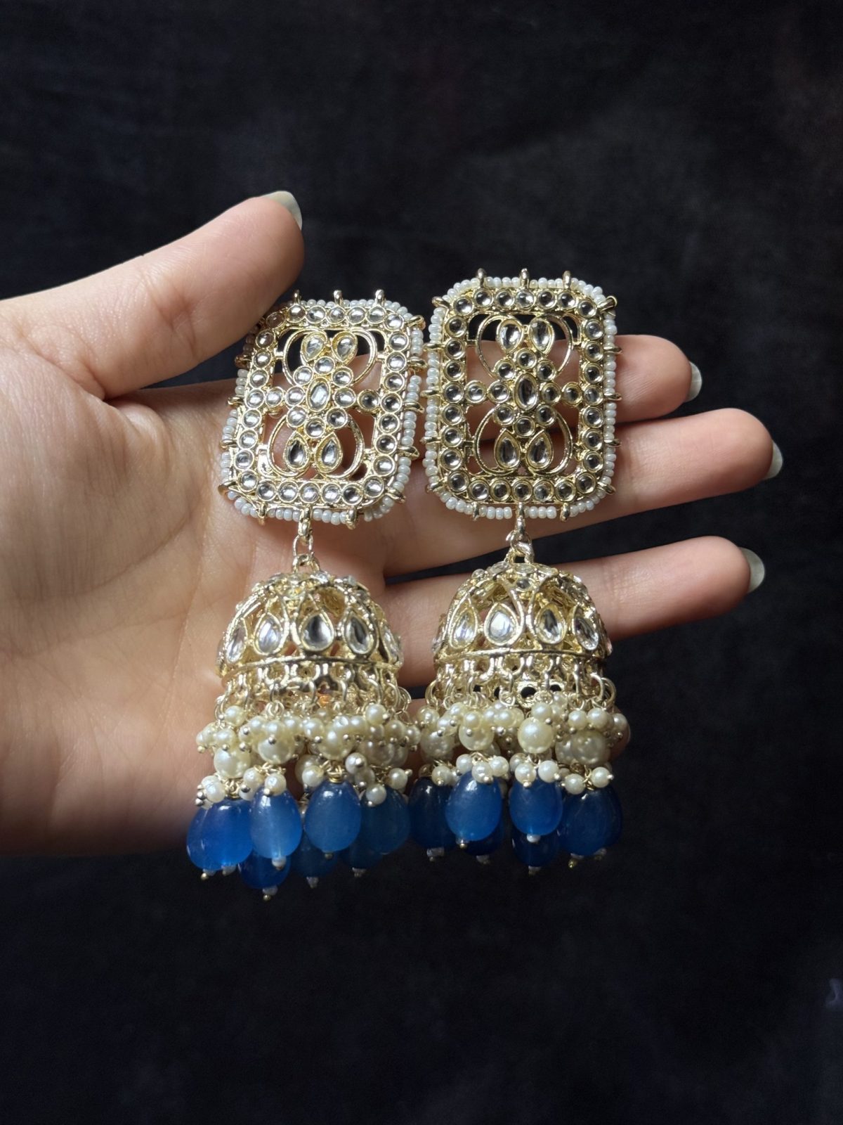 Azure Bloom Kundan Jhumka Earrings