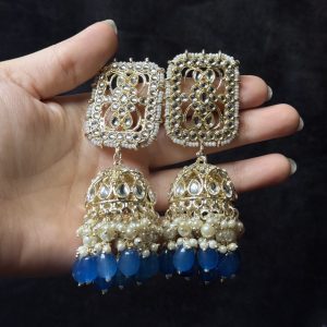 Azure Bloom Kundan Jhumka Earrings