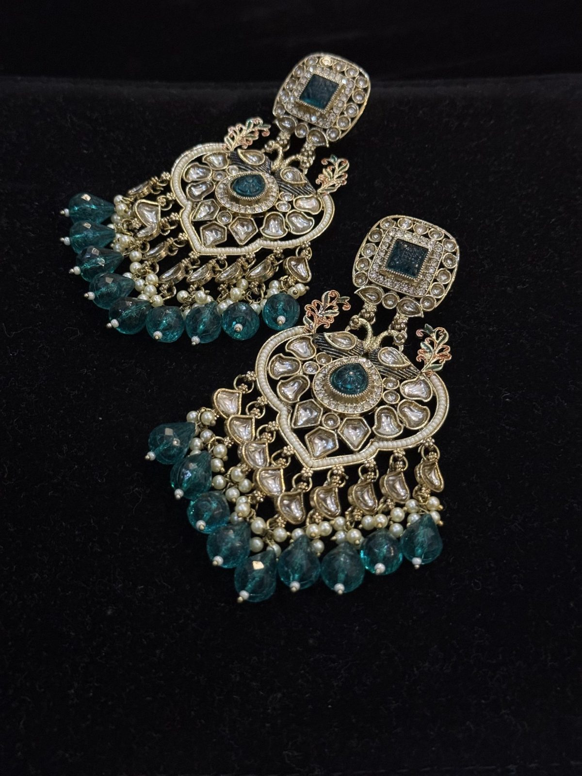 Jade Dewdrop Kundan Drop Earrings Teal