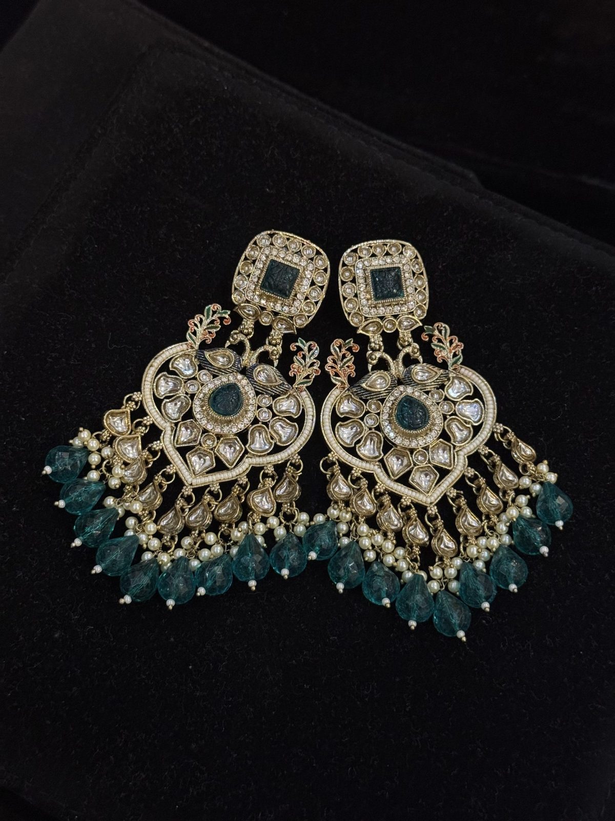 Jade Dewdrop Kundan Drop Earrings Teal