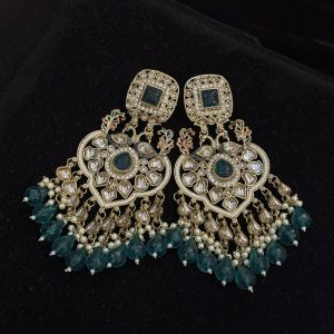 Jade Dewdrop Kundan Drop Earrings Teal