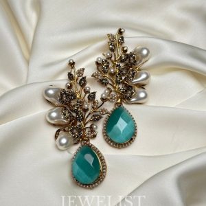 Elora Bloom Pearl & Gem Drop Earrings sea green