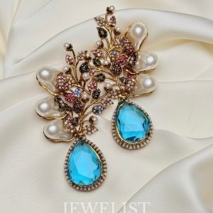 Elora Bloom Pearl & Gem Drop Earrings Aqua/Multi